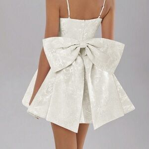 Ivory Jacquard Mini Dress with Oversized Bow